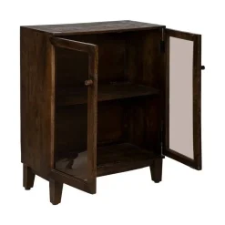 Mueble auxiliar de salón de mango oscuro con puertas de cristal 612867