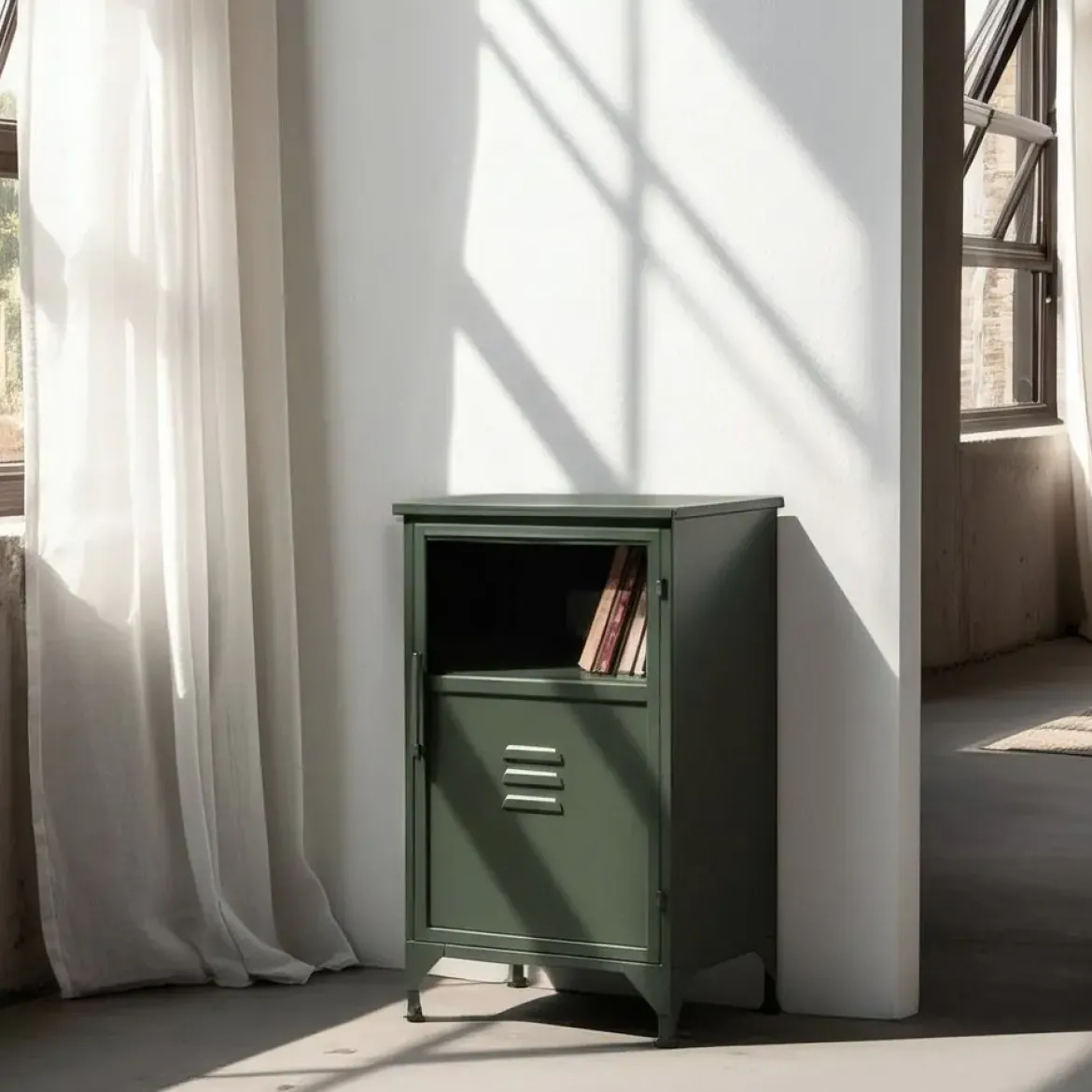 Mueble Auxiliar Pequeño Verde Menta de Metal-Cristal 611365