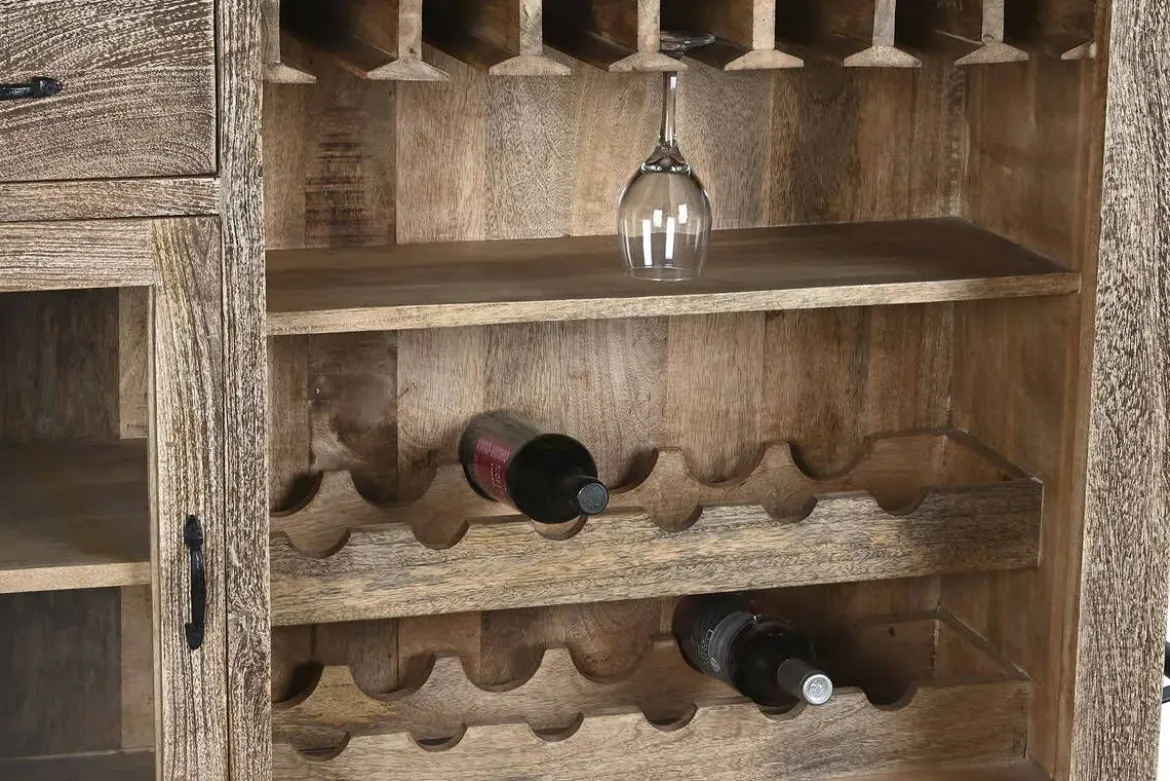 Mueble Bar de Madera de Mango y Metal Natural MB-208951