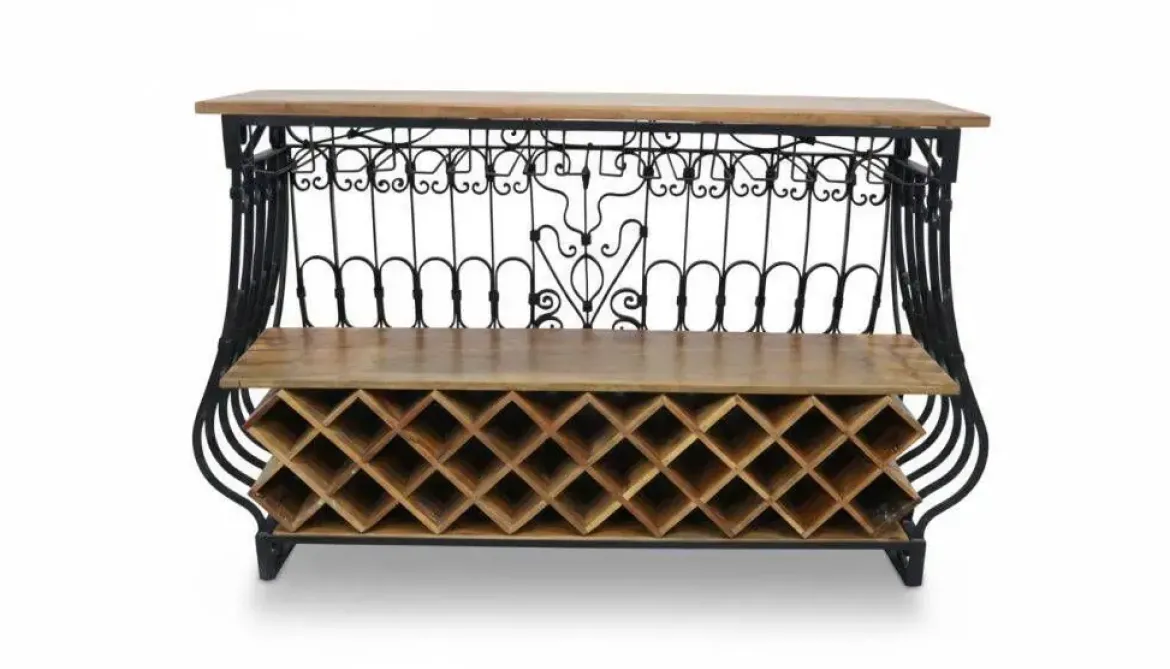 Mueble Bar Metal y Madera con Botellero MB-227813