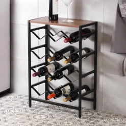 Mueble Botellero 12 Botellas de Madera MDF-Metal Negro 21300085