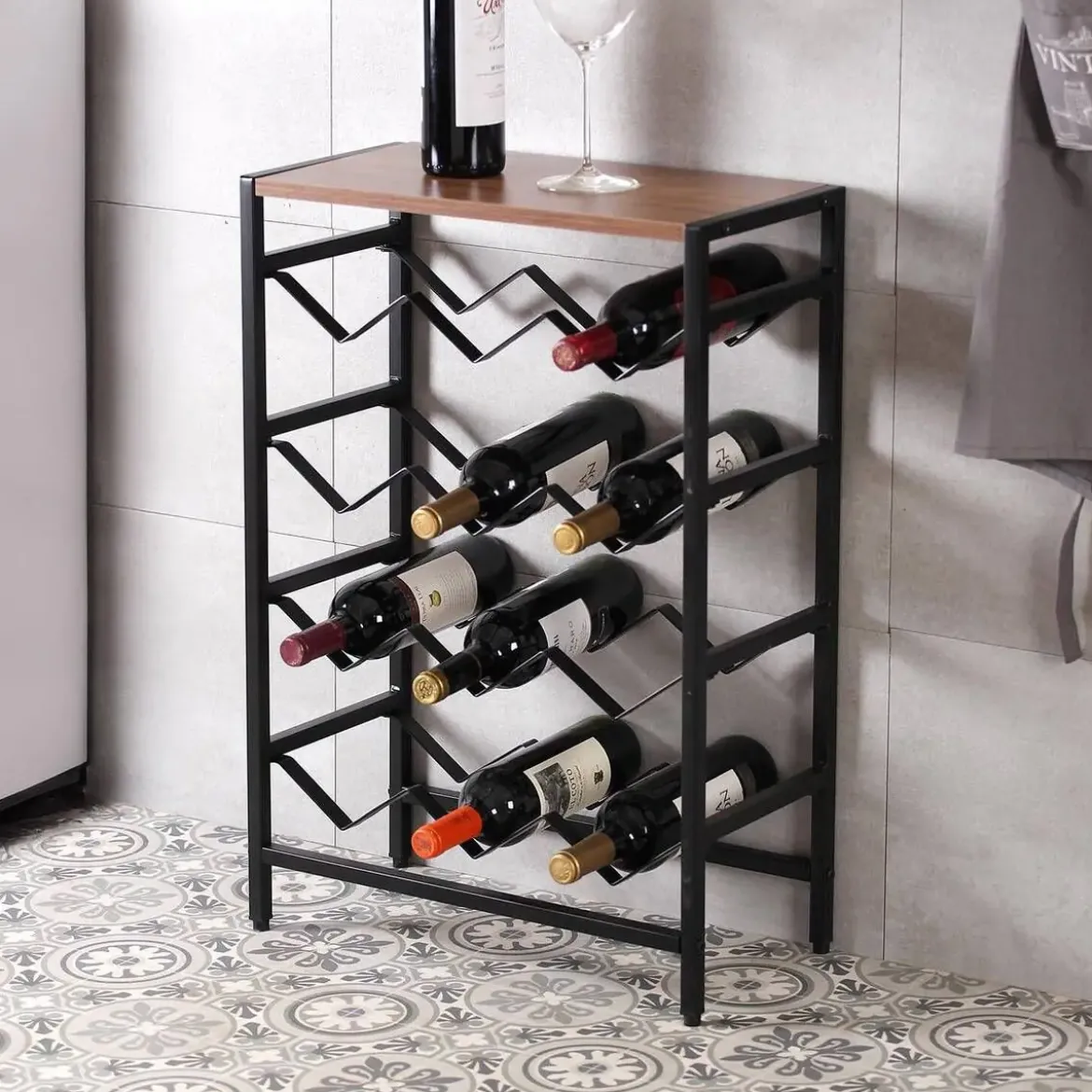 Mueble Botellero 12 Botellas de Madera MDF-Metal Negro 21300085