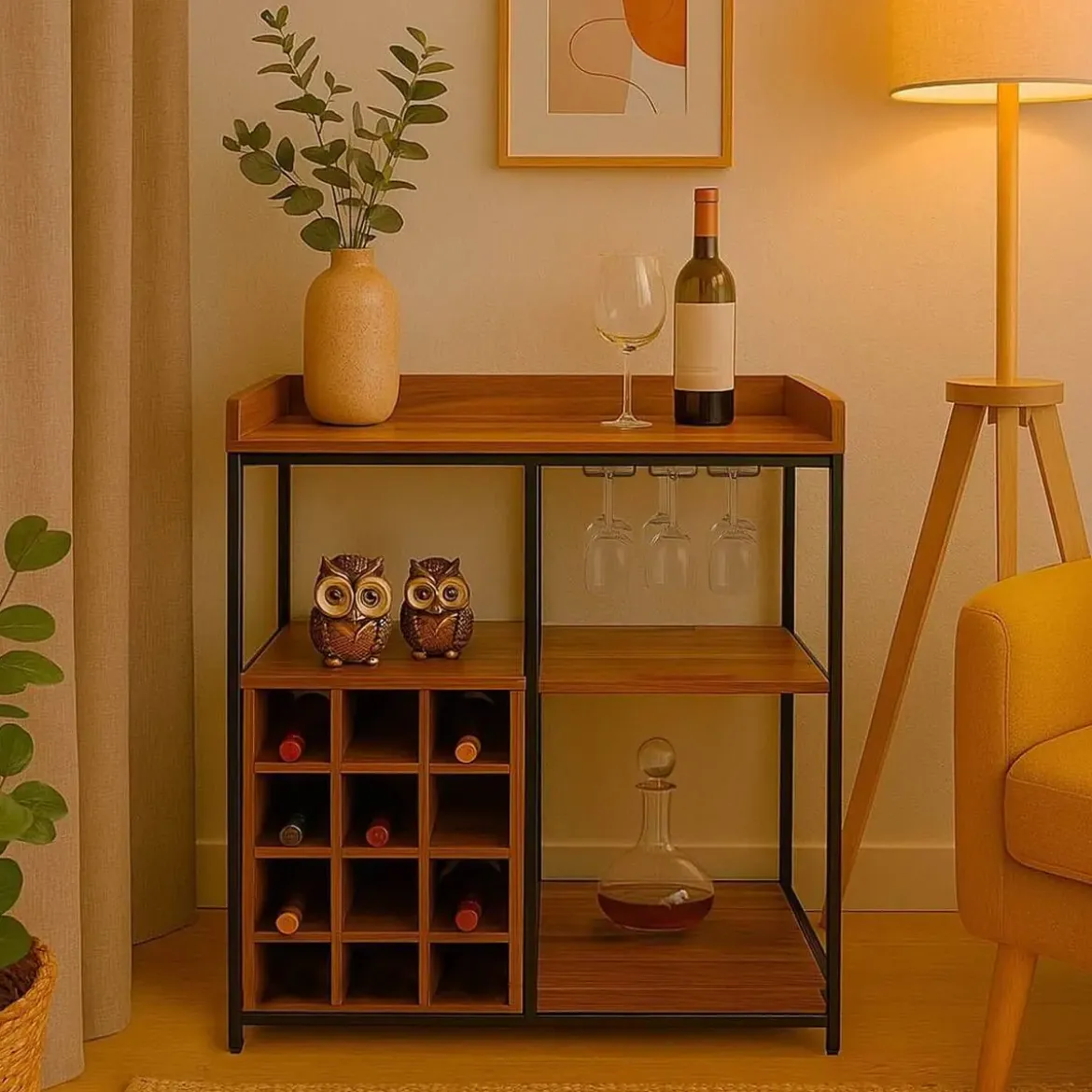 Mueble Botellero para 12 Botellas MDF y Metal 21300095