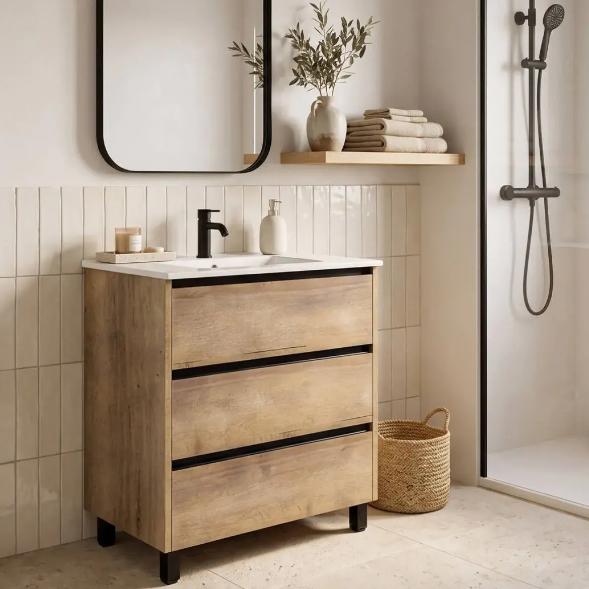 Mueble de Baño de 60 cm con 3 Cajones FAMILY TECH