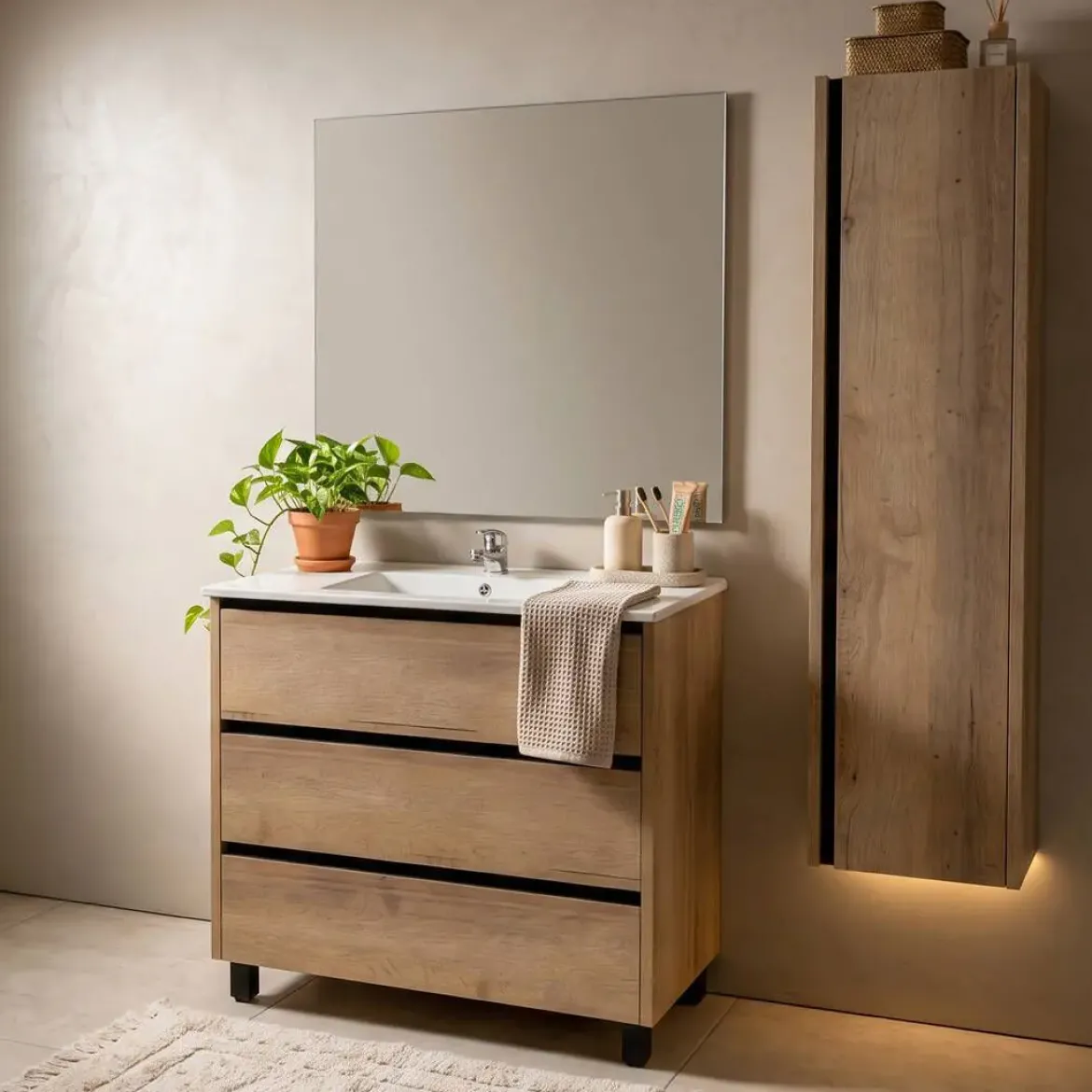 Mueble de Baño de 80 cm con 3 Cajones FAMILY TECH