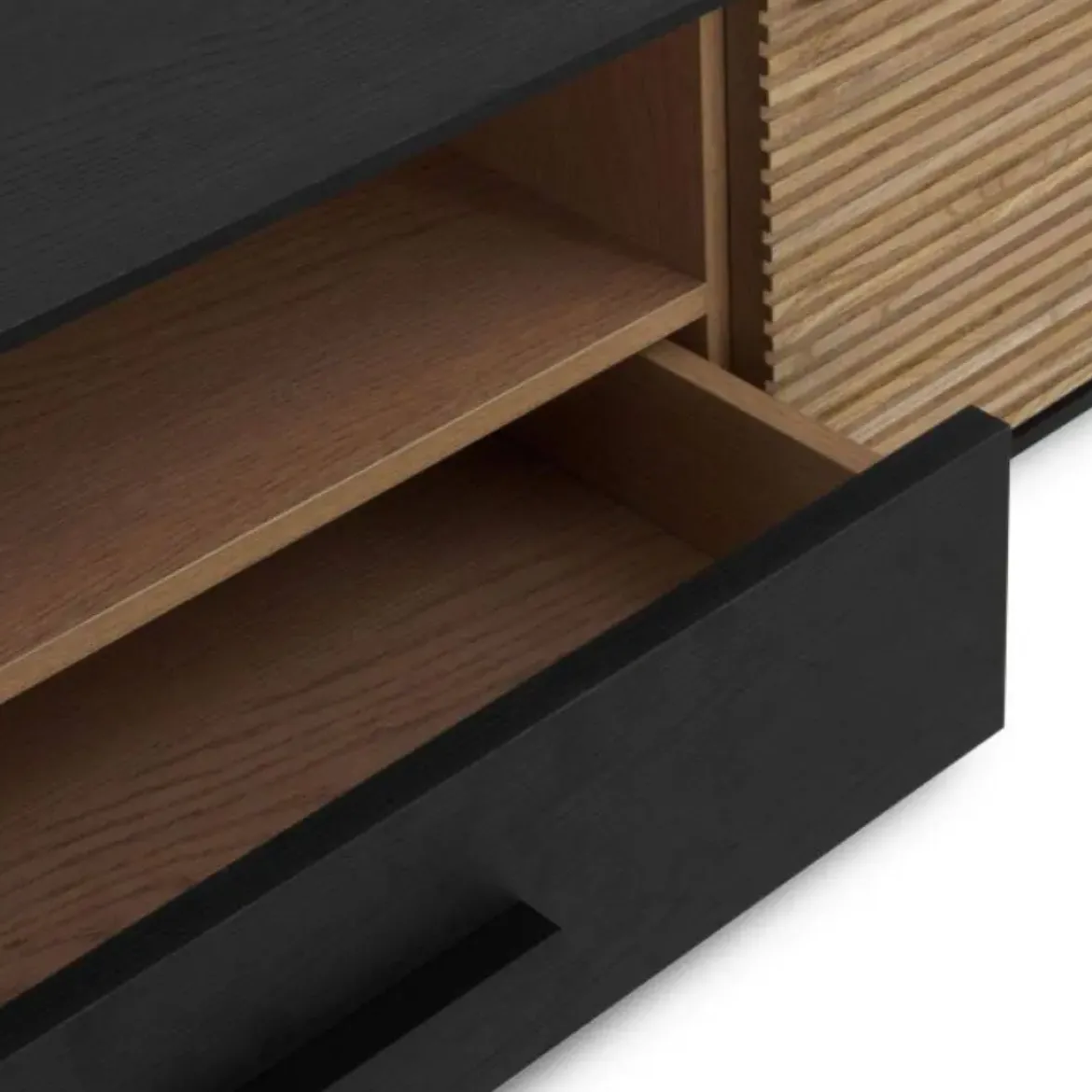 Mueble de TV Chapado en Fresno Natural con Cajón Negro GABAR 10976