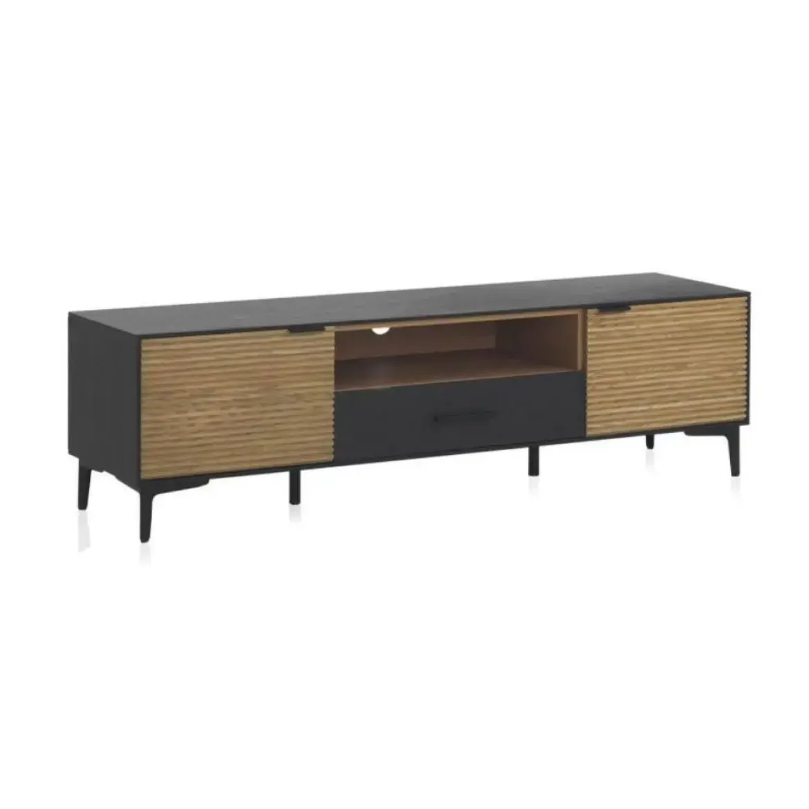 Mueble de TV Chapado en Fresno Natural con Cajón Negro GABAR 10976