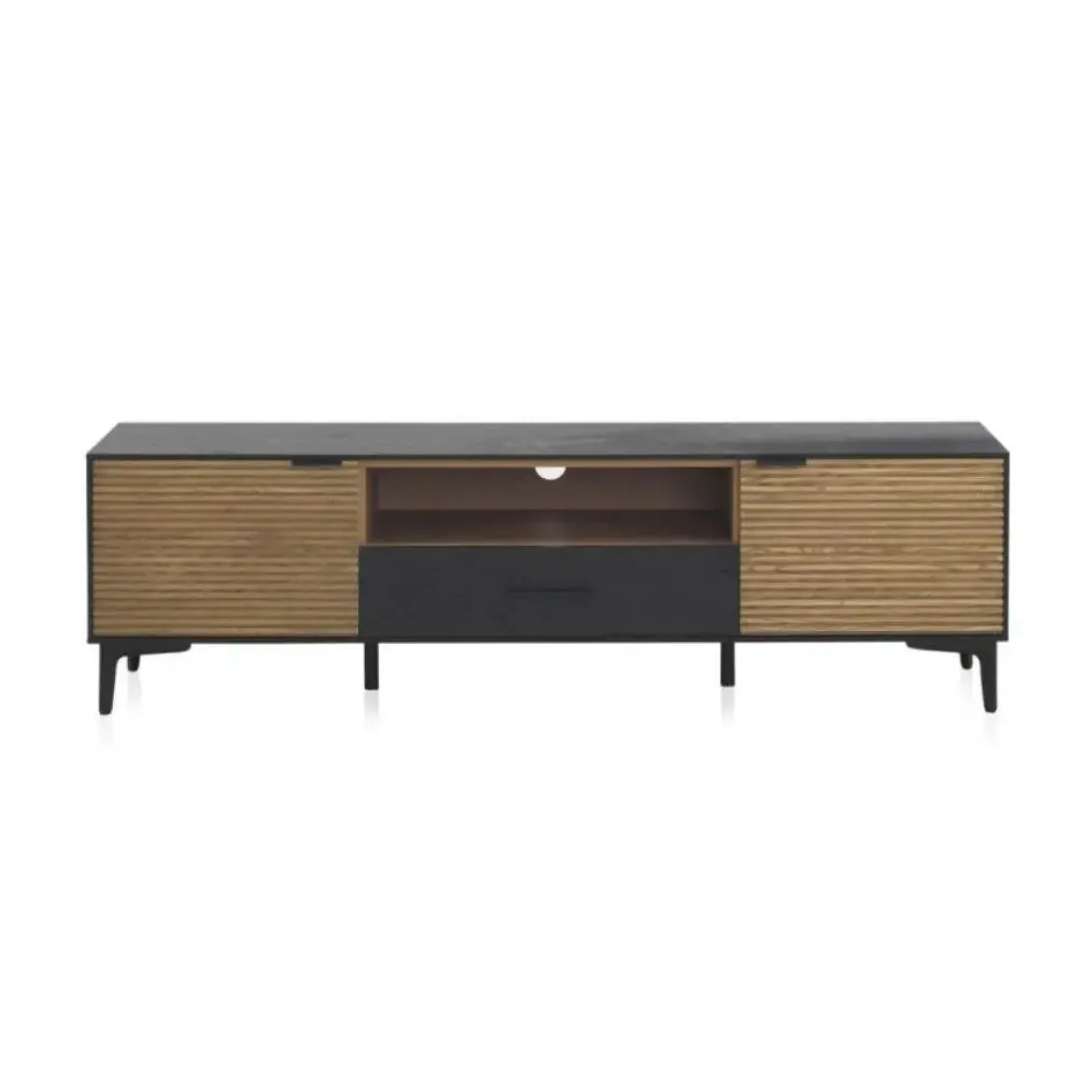 Mueble de TV Chapado en Fresno Natural con Cajón Negro GABAR 10976
