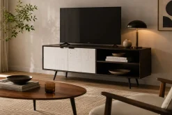Mueble de TV con 2 Puertas y 2 Huecos Color Marrón Oscuro y Blanco MB-206313