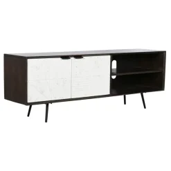 Mueble de TV con 2 Puertas y 2 Huecos Color Marrón Oscuro y Blanco MB-206313