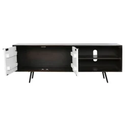 Mueble de TV con 2 Puertas y 2 Huecos Color Marrón Oscuro y Blanco MB-206313