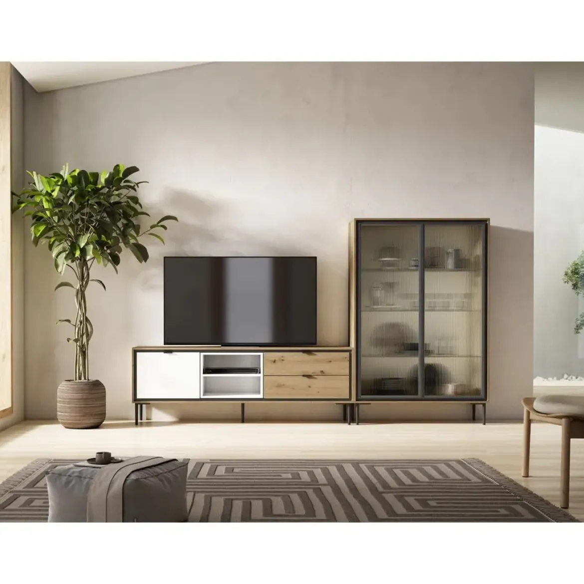 Mueble de TV con Puerta y 2 Cajones Amazona-Blanco K2