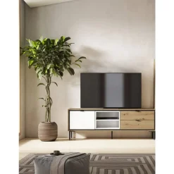 Mueble de TV con Puerta y 2 Cajones Amazona-Blanco K2