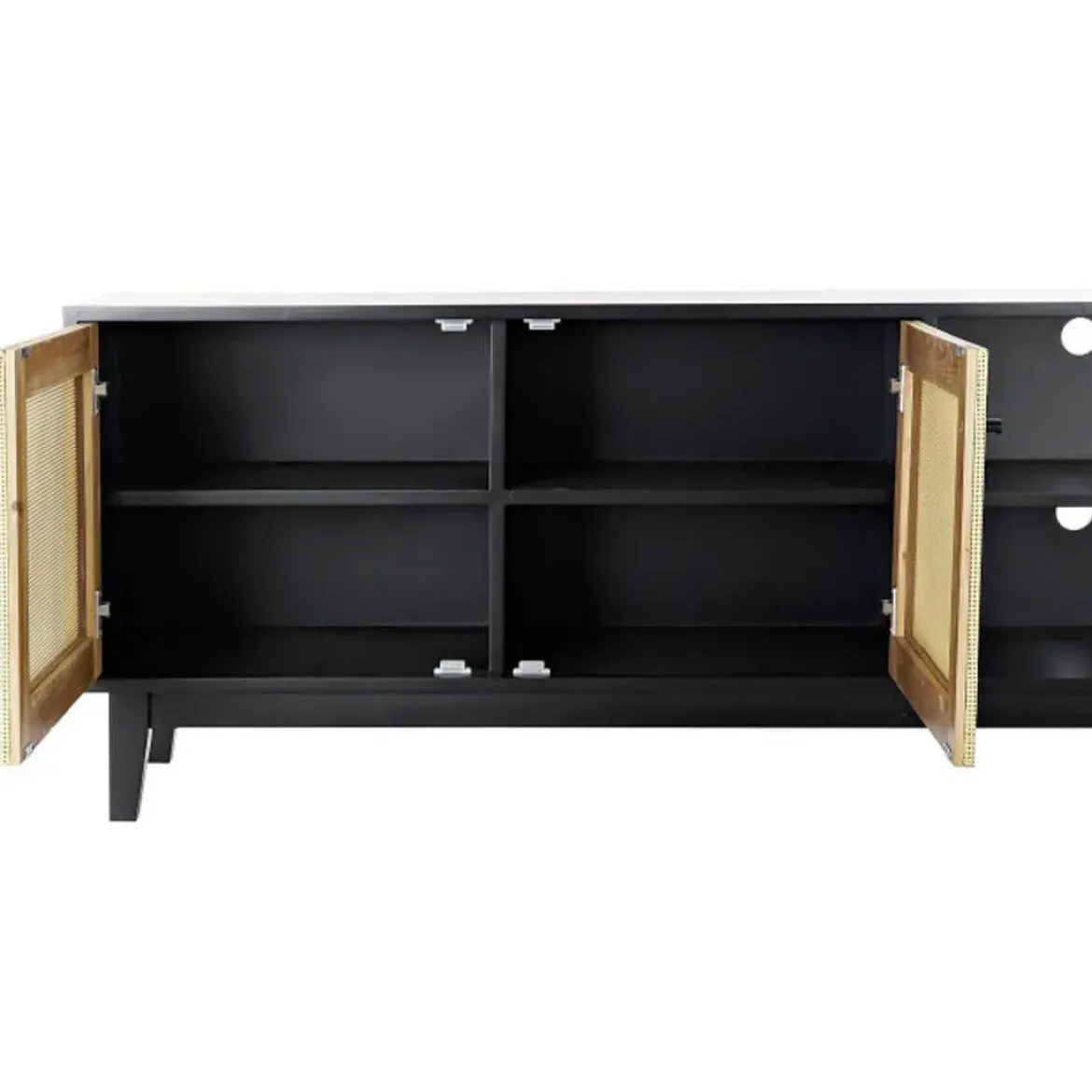 Mueble de TV de Abeto Color Negro y Ratán MB-193520