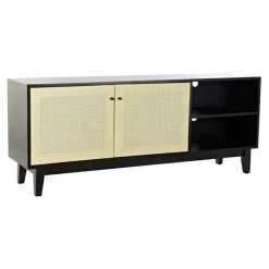 Mueble de TV de Abeto Color Negro y Ratán MB-193520