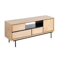 Mueble de TV de Madera de Caucho y Metal Negro 615686