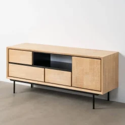 Mueble de TV de Madera de Caucho y Metal Negro 615686