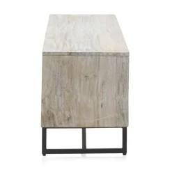 Mueble de TV de madera de mango con 2 puertas de color blanco patinado GABAR 10826