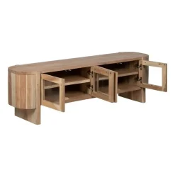 Mueble de TV en Madera Natural con Puertas y Patas Elevadas 180 cm 612846