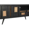 Mueble de TV Estructura de Madera de Mango y Ratán Negro MB-194539