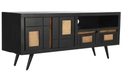 Mueble de TV Estructura de Madera de Mango y Ratán Negro MB-194539