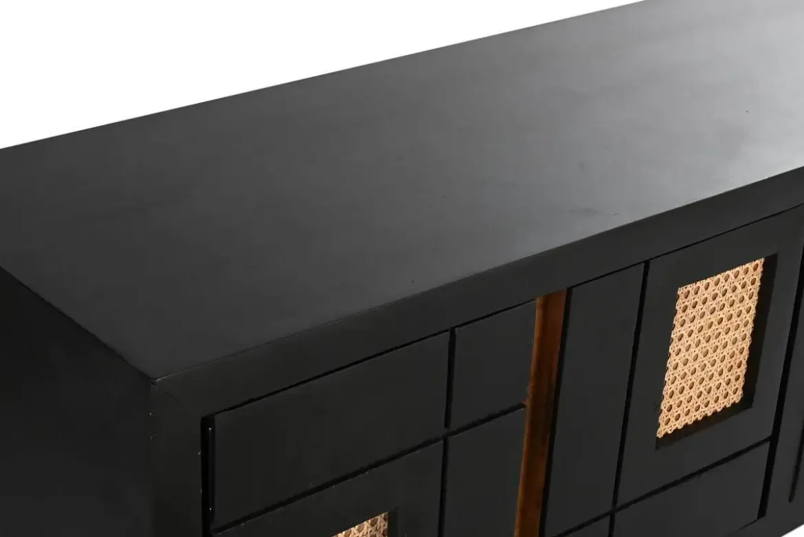 Mueble de TV Estructura de Madera de Mango y Ratán Negro MB-194539