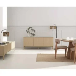 Mueble de TV MDF Beige Arena con Puertas Acanaladas GABAR 11518