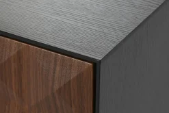 Mueble de TV Negro MDF con 4 Puertas Diseño Rombos en Relieve MB-217313