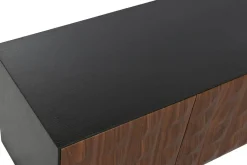 Mueble de TV Negro MDF con 4 Puertas Diseño Rombos en Relieve MB-217313