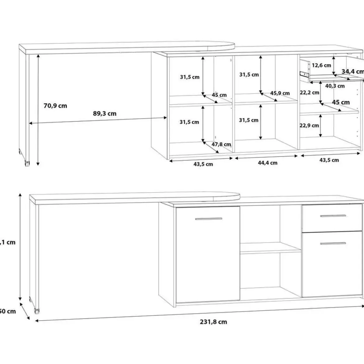 Mueble Multifuncional con Mesa Giratoria 180º y Ruedas A7