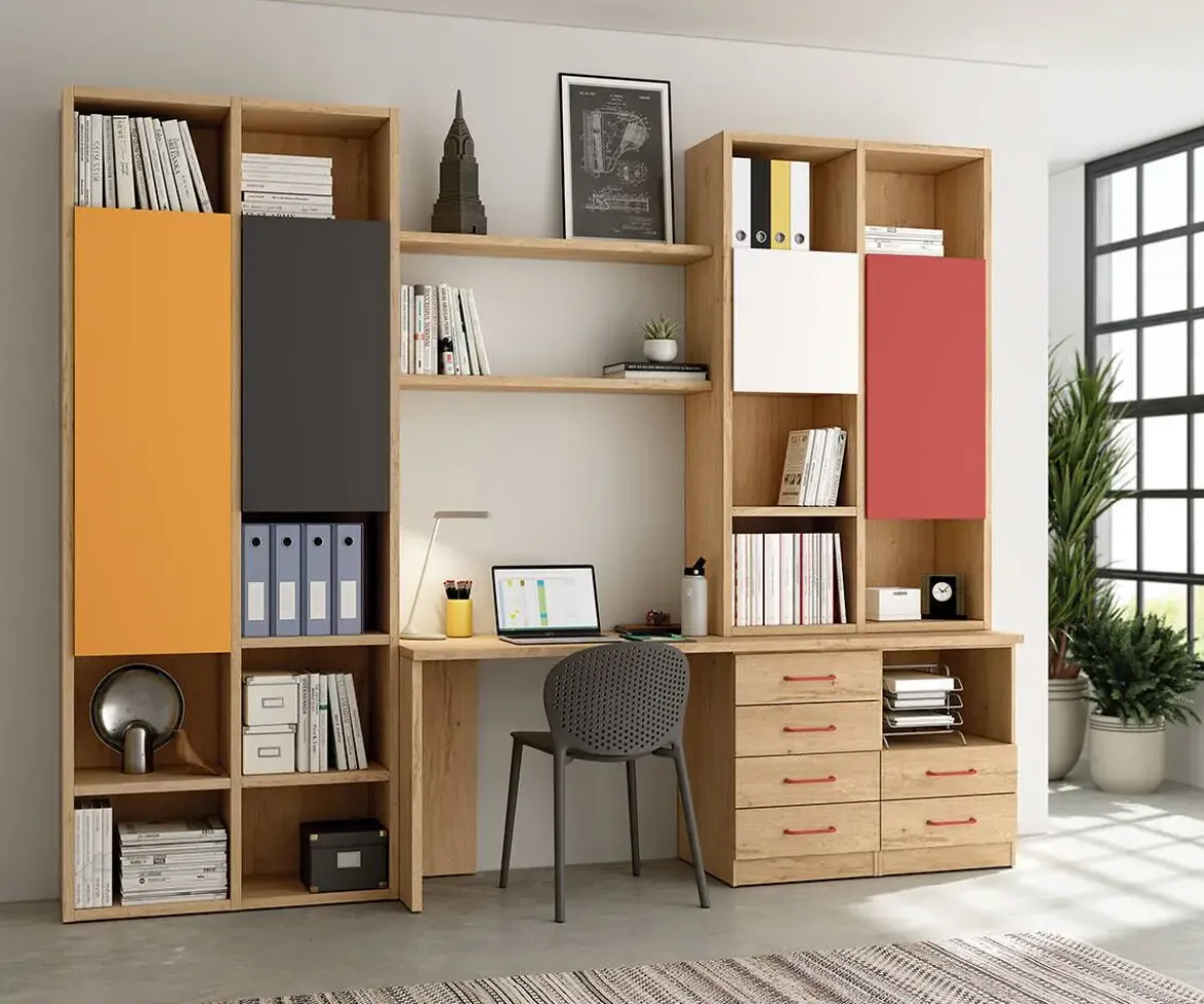 Mueble para Oficina LIDER GO 278 Acabado en Bambú/Mostaza/Grafito