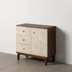 Mueble Recibidor Tallado Blanco y Marrón con 3 Cajones y 1 Puerta 80 cm 613899