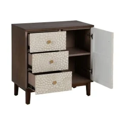 Mueble Recibidor Tallado Blanco y Marrón con 3 Cajones y 1 Puerta 80 cm 613899