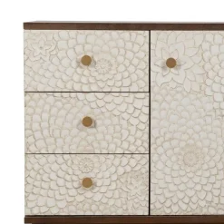 Mueble Recibidor Tallado Blanco y Marrón con 3 Cajones y 1 Puerta 80 cm 613899
