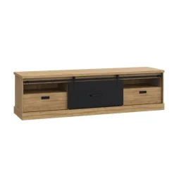 Mueble TV 2 Cajones en Roble Waterford y Negro KASZIMIRO KZMT231-M328