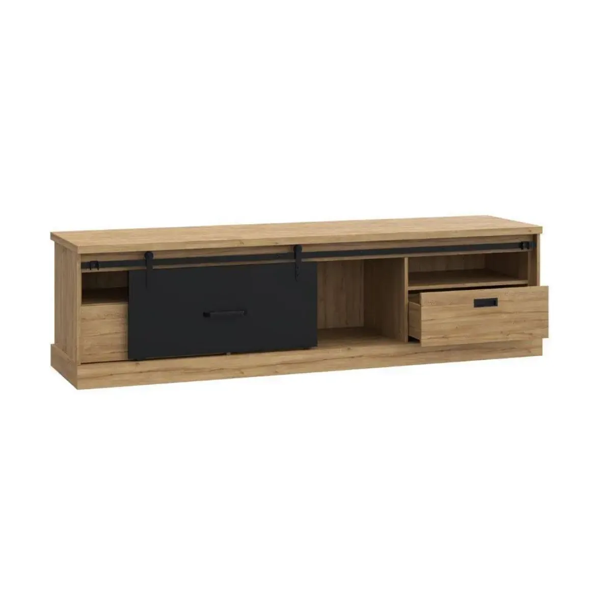 Mueble TV 2 Cajones en Roble Waterford y Negro KASZIMIRO KZMT231-M328