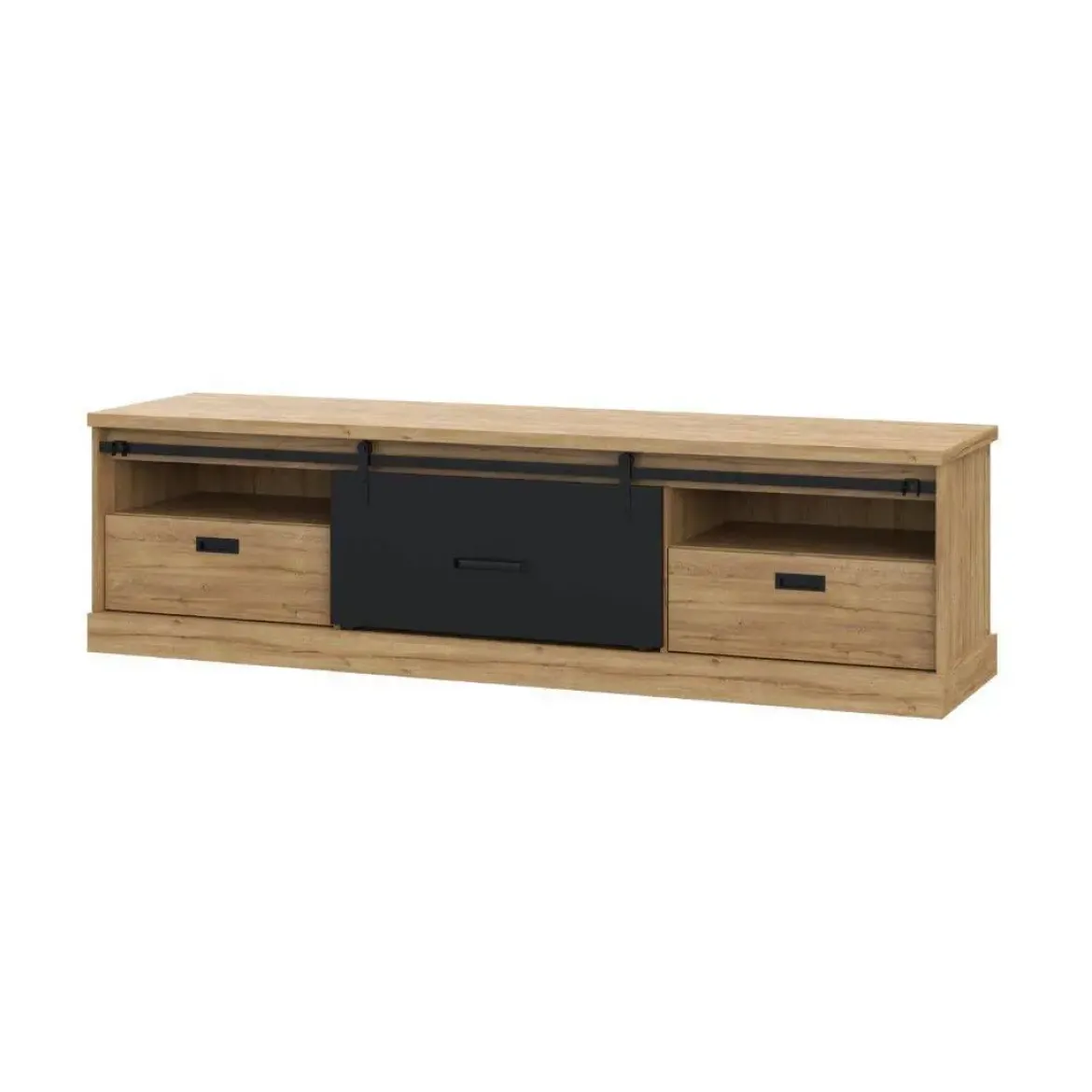 Mueble TV 2 Cajones en Roble Waterford y Negro KASZIMIRO KZMT231-M328