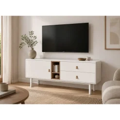 Mueble TV 140 cm Blanco con Cajones y Puerta MB-211739