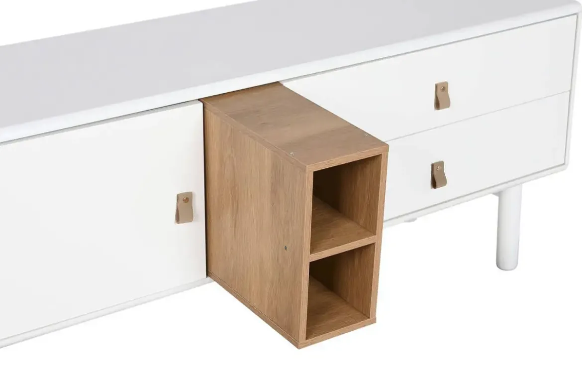 Mueble TV 140 cm Blanco con Cajones y Puerta MB-211739