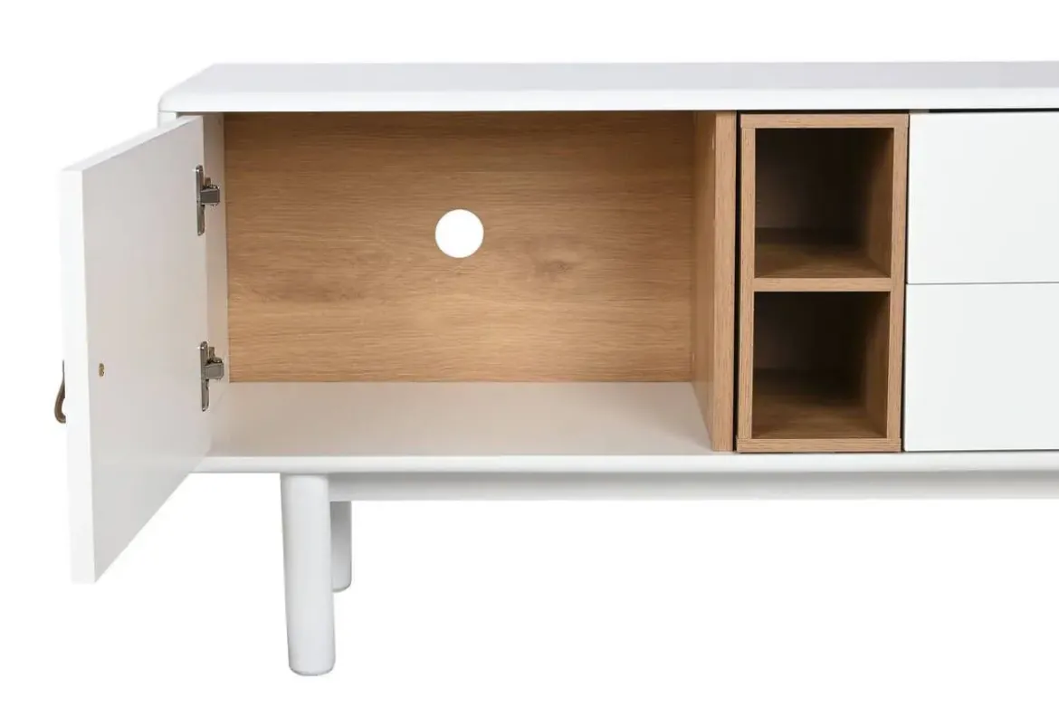 Mueble TV 140 cm Blanco con Cajones y Puerta MB-211739