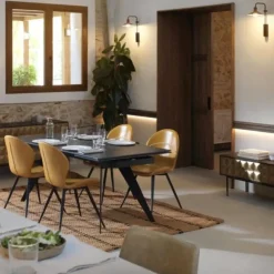 Mueble TV con en Acabado Dorado y Wengue de Madera de Mango GABAR 10837