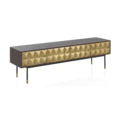 Mueble TV con en Acabado Dorado y Wengue de Madera de Mango GABAR 10837
