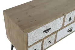Mueble TV de Abeto Tallado con 8 Cajones y Patas de Metal MB-205965