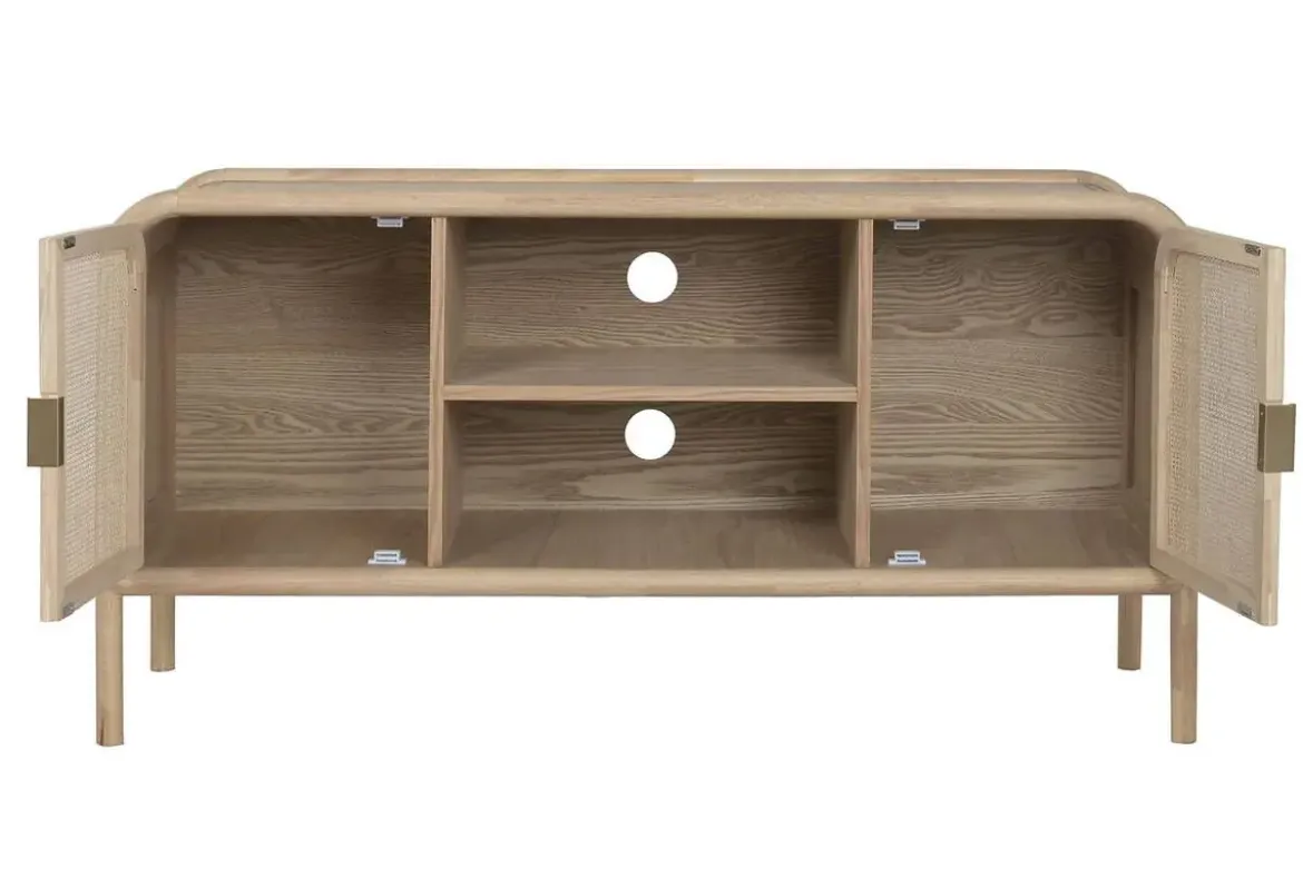 Mueble TV de Abeto y Ratán Natural con 2 Puertas MB-222240
