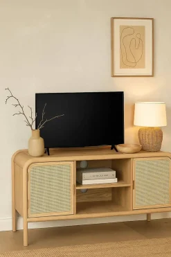 Mueble TV de Abeto y Ratán Natural con 2 Puertas MB-222240
