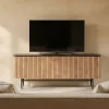 Mueble TV de Acacia con Mármol Negro y Patas de Metal MB-207417