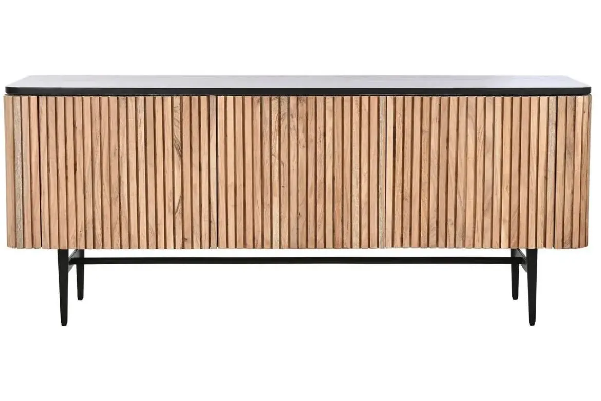 Mueble TV de Acacia con Mármol Negro y Patas de Metal MB-207417