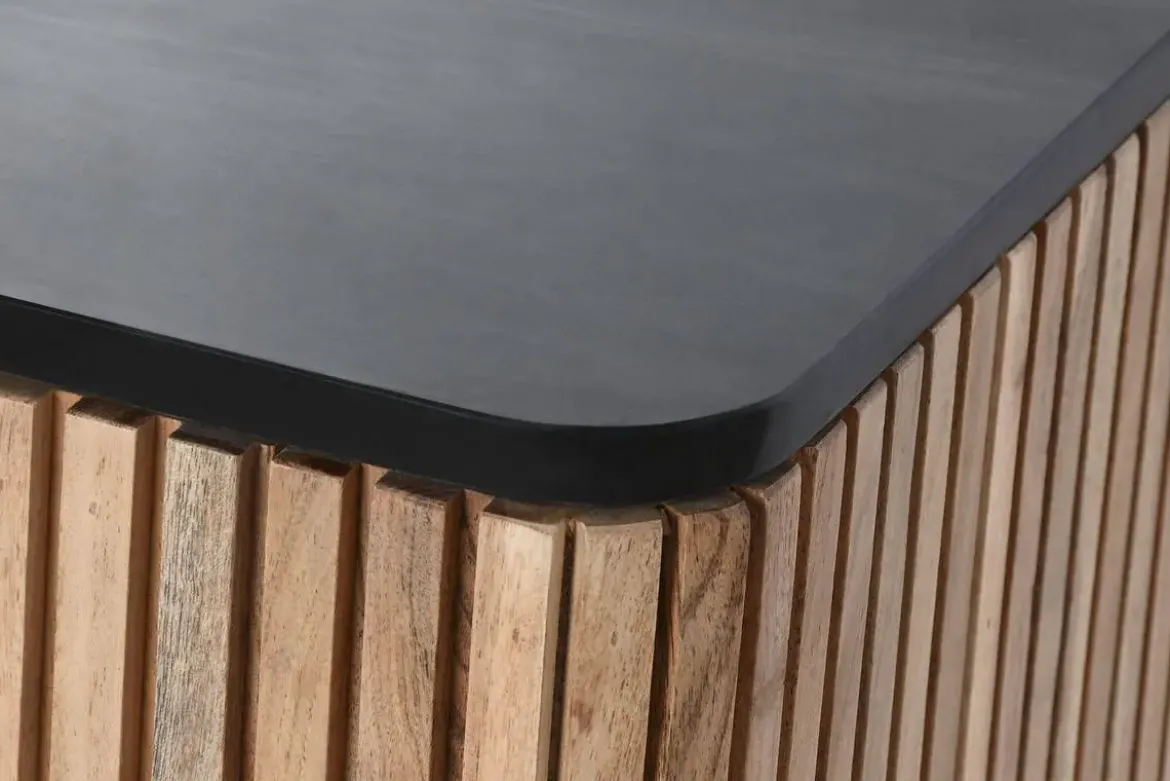 Mueble TV de Acacia con Mármol Negro y Patas de Metal MB-207417