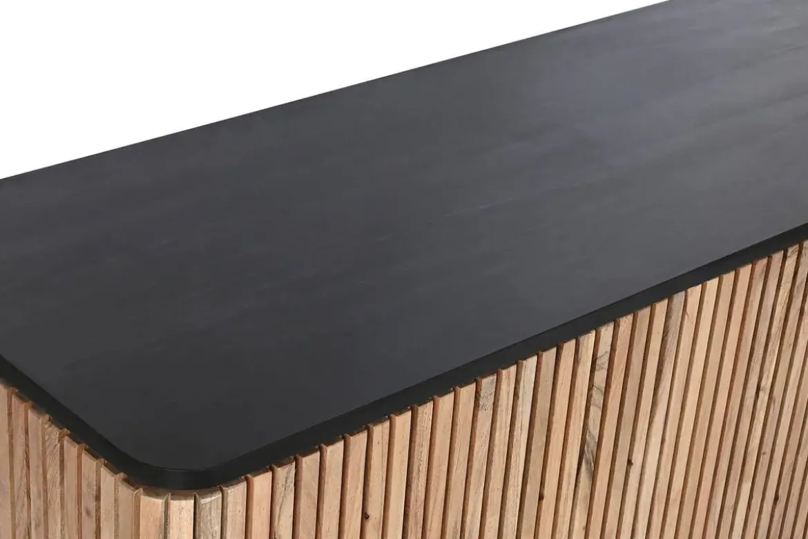 Mueble TV de Acacia con Mármol Negro y Patas de Metal MB-207417