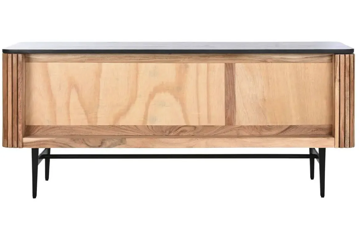 Mueble TV de Acacia con Mármol Negro y Patas de Metal MB-207417